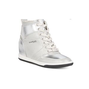 bebe Metallic Silver Lace-Up Sneakers